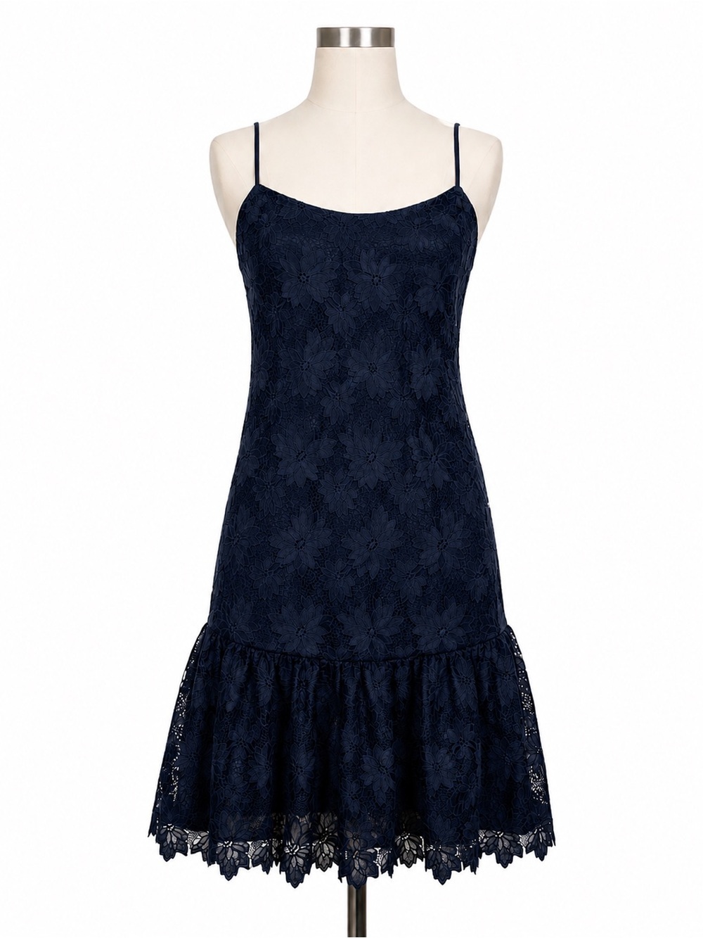 Banana Republic Navy Floral Lace Slip Dress with Ruffle Hem